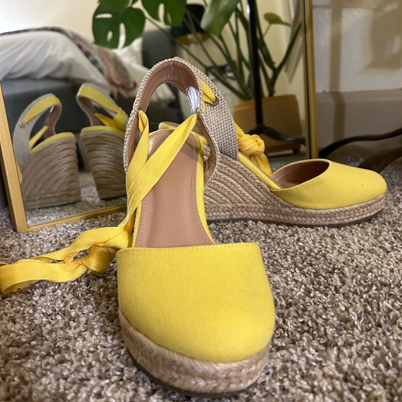 Size 9 sunny yellow espadrilles. 3 inch heel. Worn once. - Picture 2 of 6
